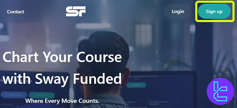 Sway Funded homepage showing the "Sign Up" button