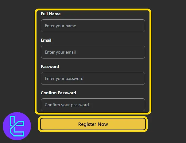 Forex Prop Firm sign-up form with necessary fields
