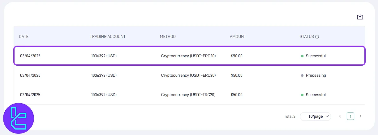 STARTRADER ERC20 payment in transaction history