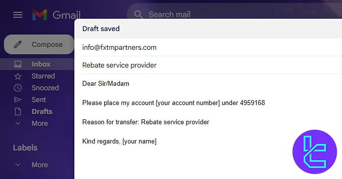 Sample email for changing IB in the FXTM broker