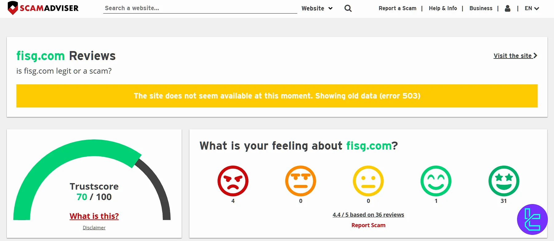 FISG on ScamAdviser