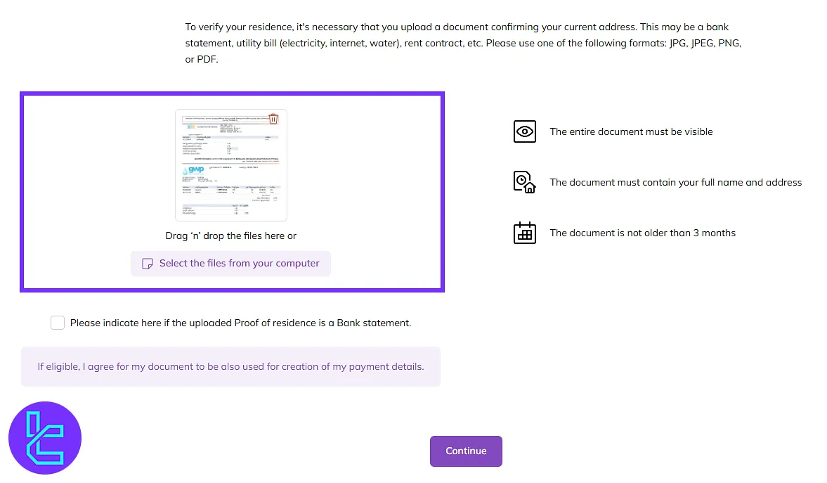 Uploading proof of address for the Axiory account confirmation