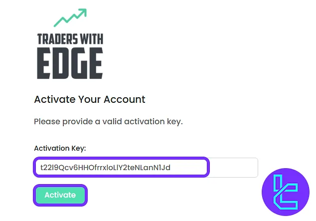 Traders with Edge account activation screen for code entry