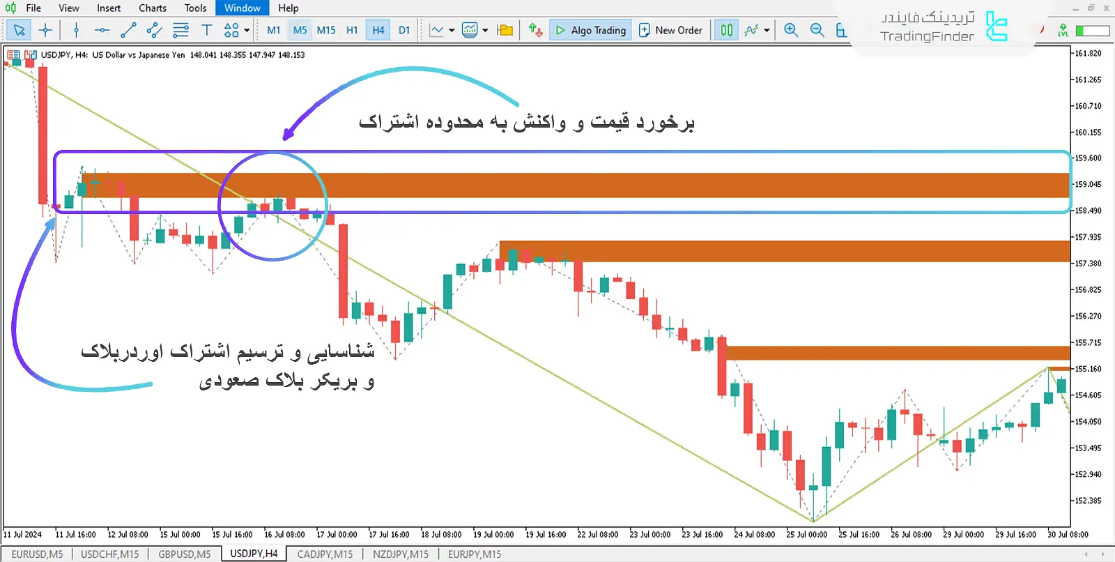 دانلود اندیکاتور نمایش‌دهنده اشتراک اوردربلاک و بریکر بلاک (BB+OB) ویژه ICT برای متاتریدر 5 - رایگان 2