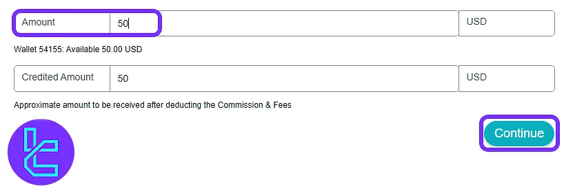 XS.com payout form showing amount input and confirm button