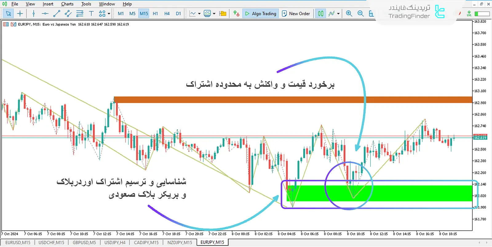 دانلود اندیکاتور نمایش‌دهنده اشتراک اوردربلاک و بریکر بلاک (BB+OB) ویژه ICT برای متاتریدر 5 - رایگان 1