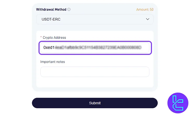 Submit STARTRADER ERC20 cash out details
