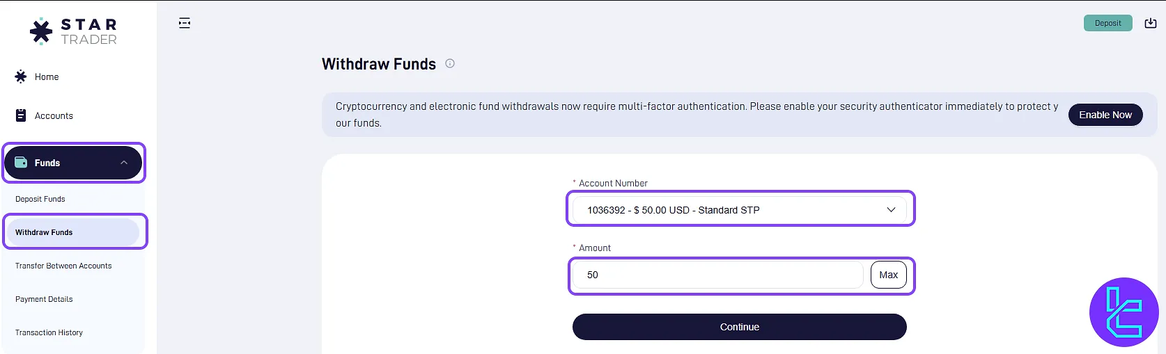 STARTRADER ERC20 transfer out process