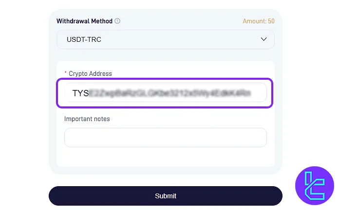 Submit STARTRADER TRC20 cash out details