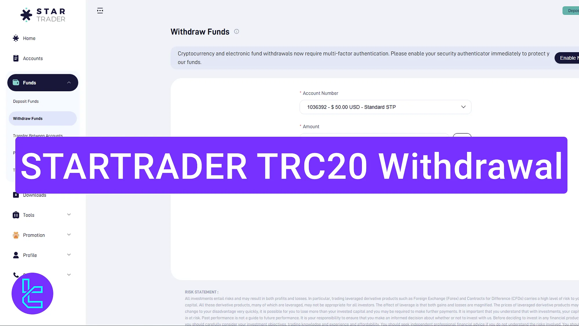 STARTRADER TRC20 cash out steps