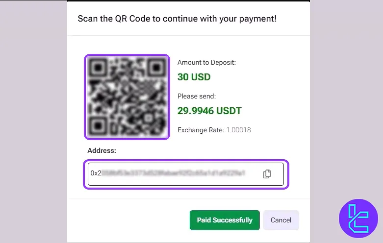 QR code for one time HFM ERC20 payment