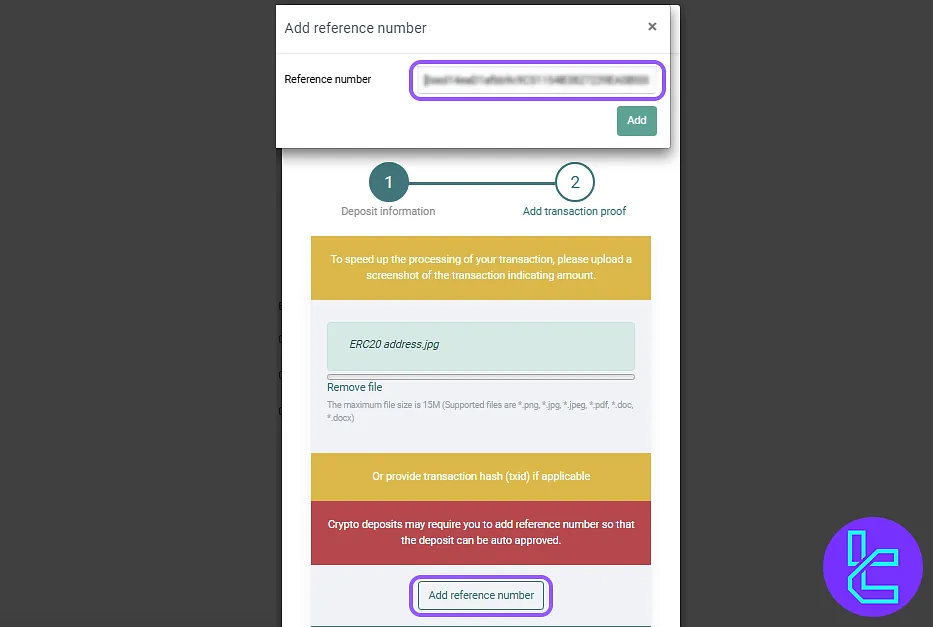 Add reference number 4XC ERC20 deposit