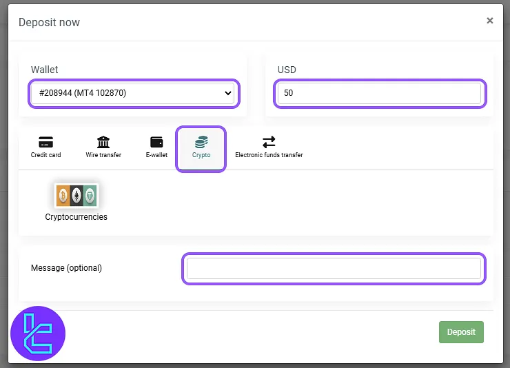 Charge process on 4XC ERC20 fund using USDT