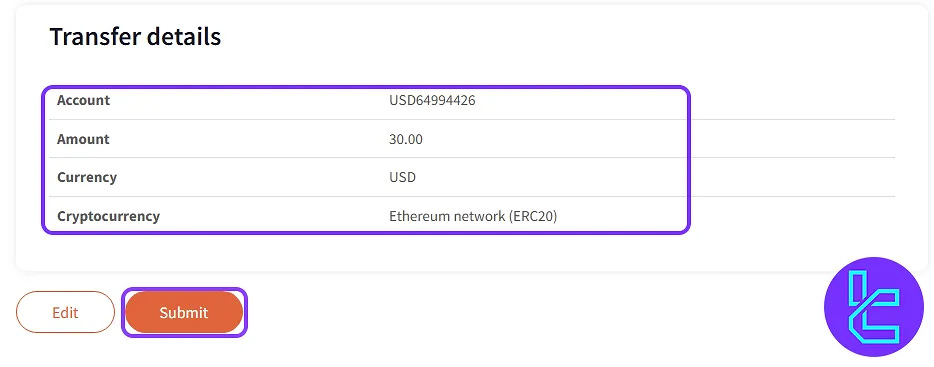 Confirm FXTM ERC20 cash-in transaction