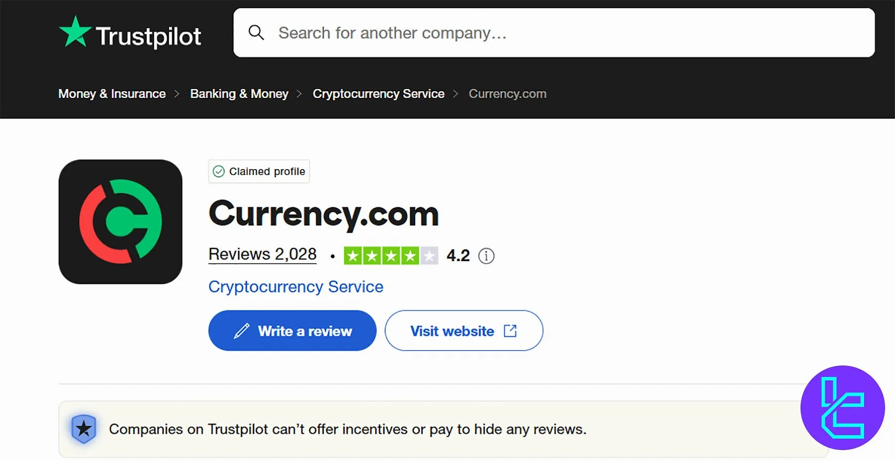 Currency.com Trustpilot