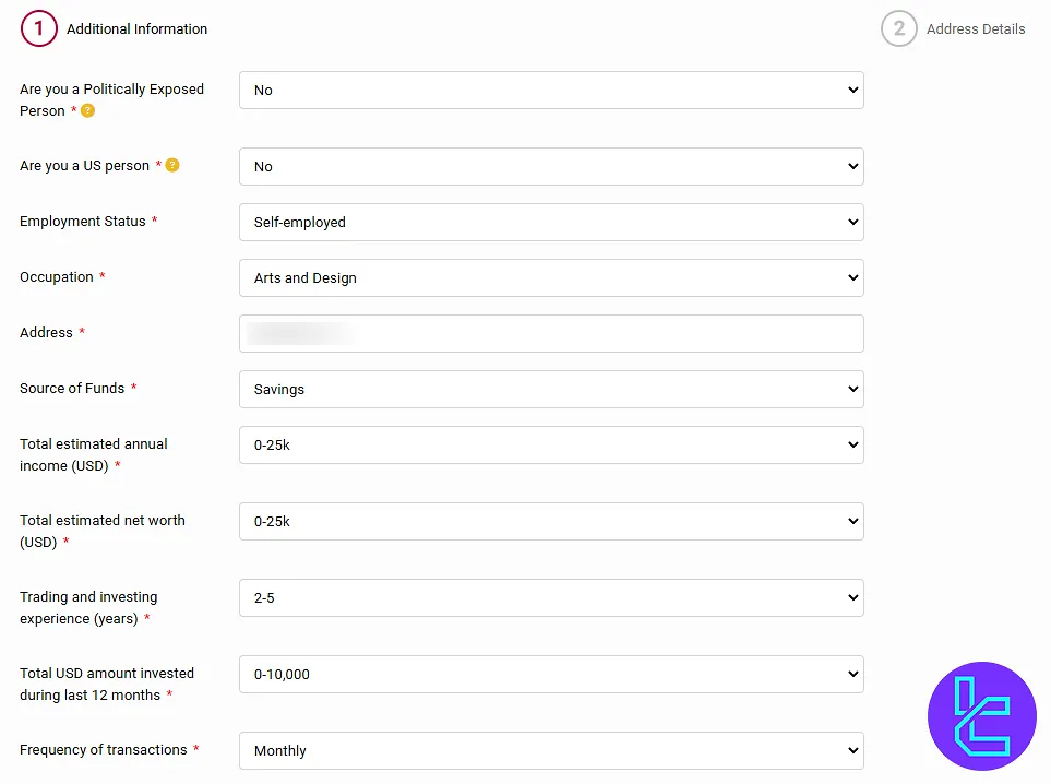 4XC personal information form including citizenship and political status for the KYC process