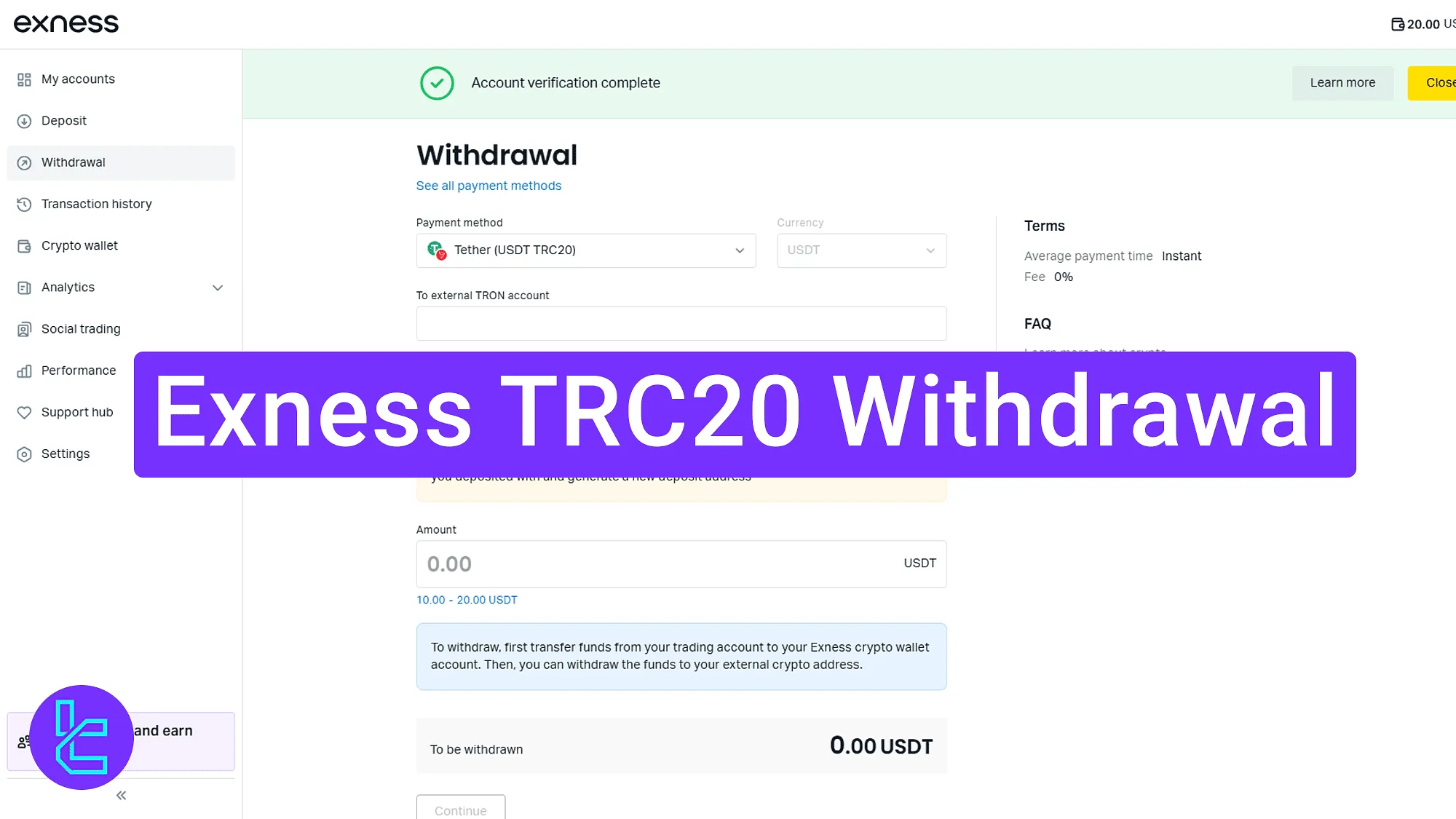 Exness TRC20 Withdrawal 2025 [3-Step Process with $0 Fees]