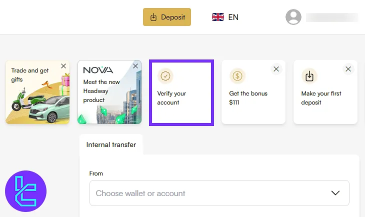 accessing the "Verify your account" section in the Headway dashboard