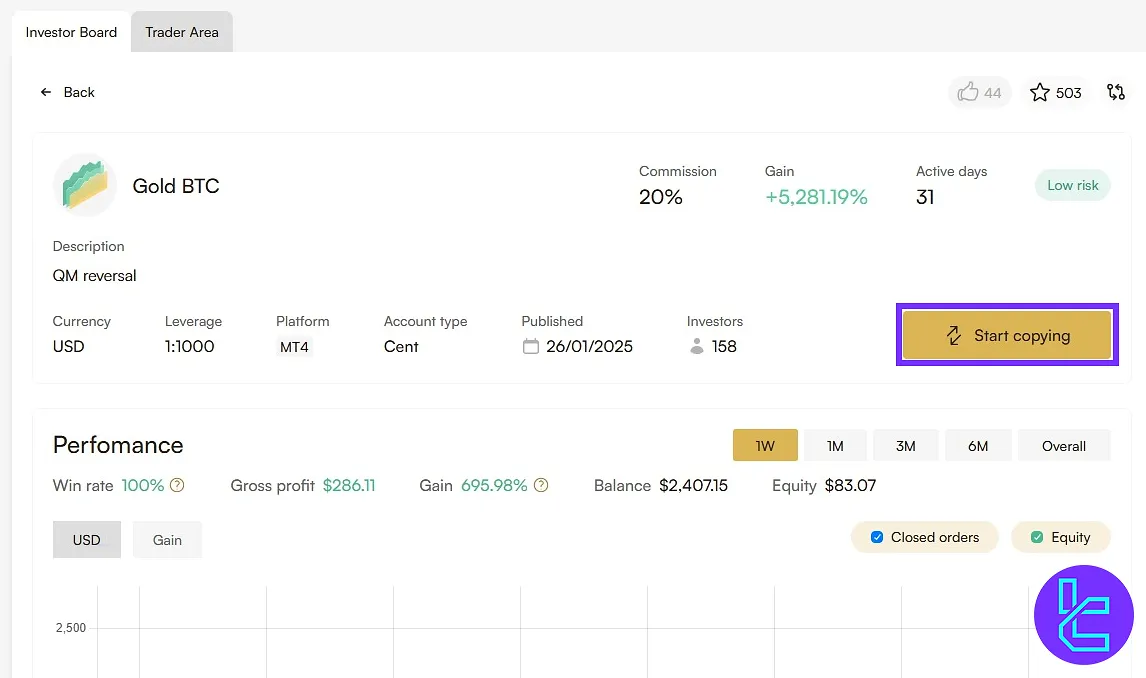 Initiating Headway copy trading by selecting a preferred strategy