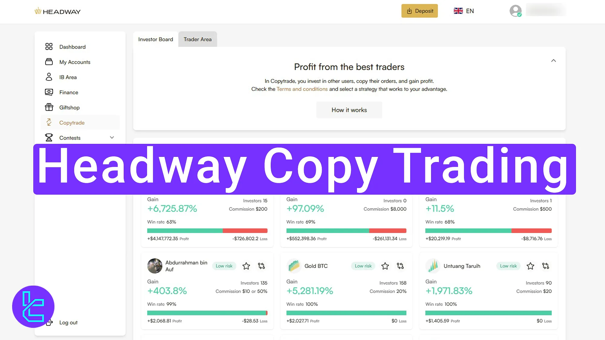 Headway social trading dashboard tutorial