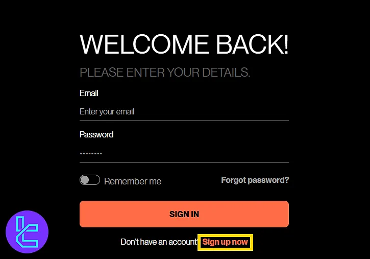 Login screen for starting the Funding Traders account setup