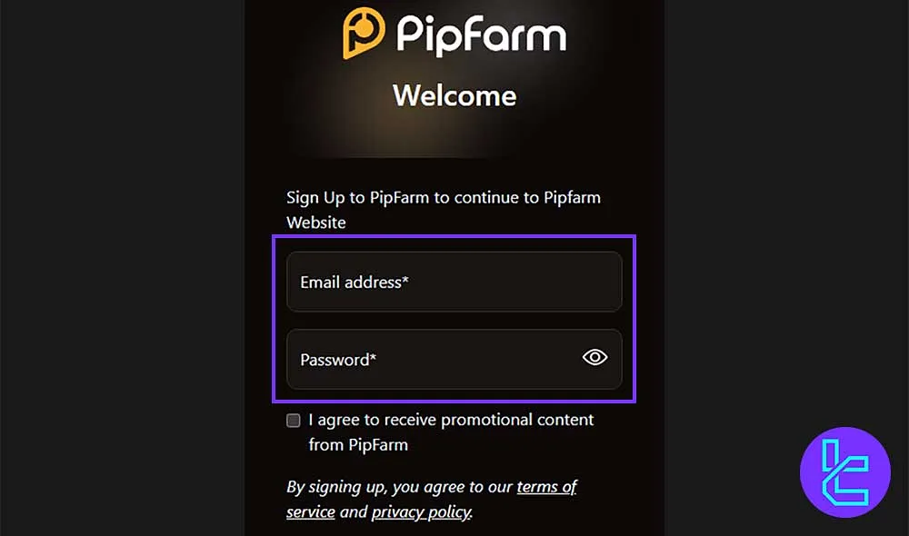 PipFarm Prop Registration Form Fields