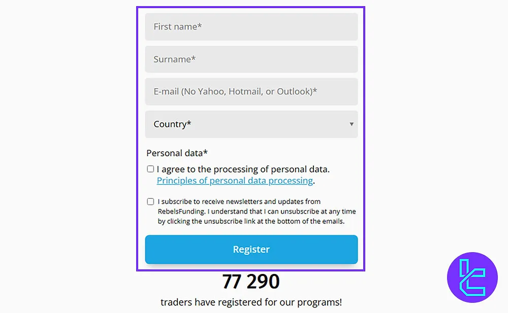 RebelsFunding Signup Form Fields