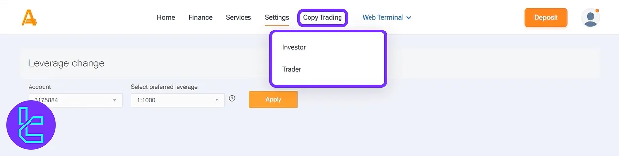 Amarkets copy trading features on the client’s area