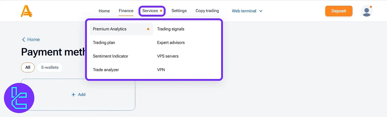 Amarkets trading tools and signal services in the client area