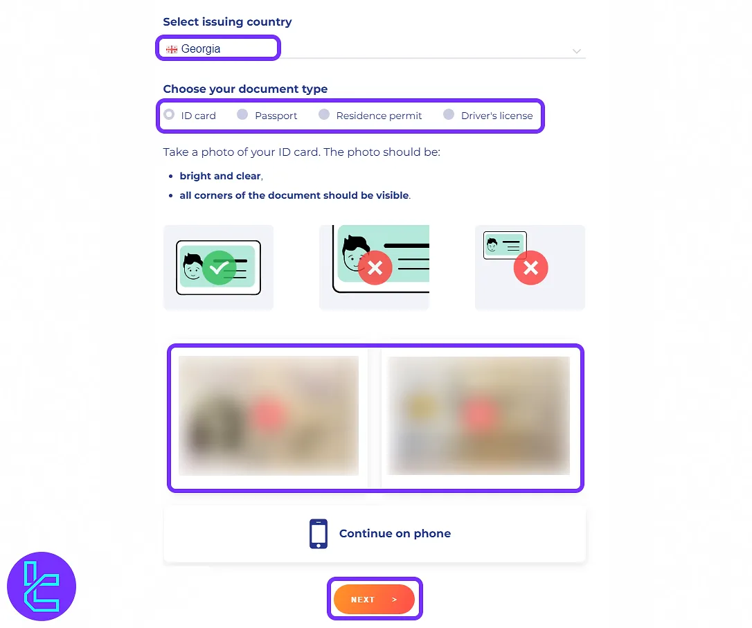 Breakout prop document upload with ID options in the KYC process