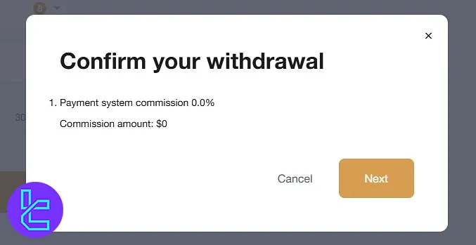 Fee confirmation in AMarkets BTC cash-out