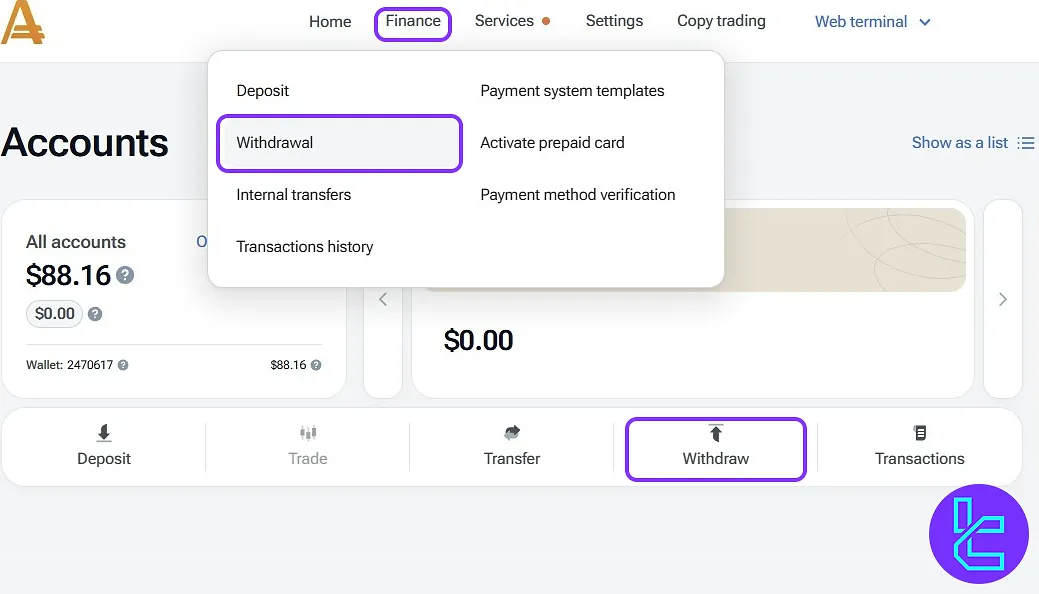 AMarkets BTC cash-out dashboard