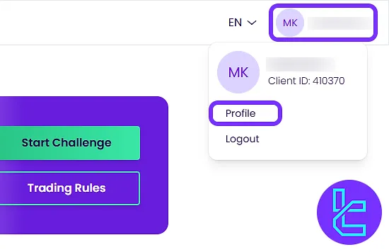 Accessing profile settings for The Trading Pit KYC