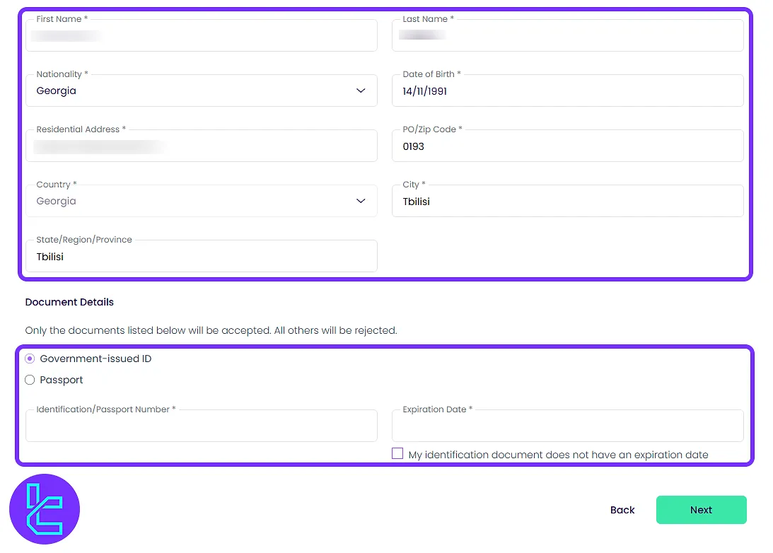 Completing The Trading Pit KYC form fields in the dashboard