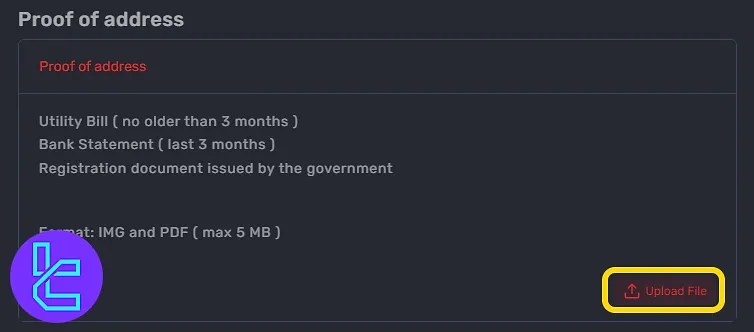 Submitting proof of address for the user authentication on the Be Funding