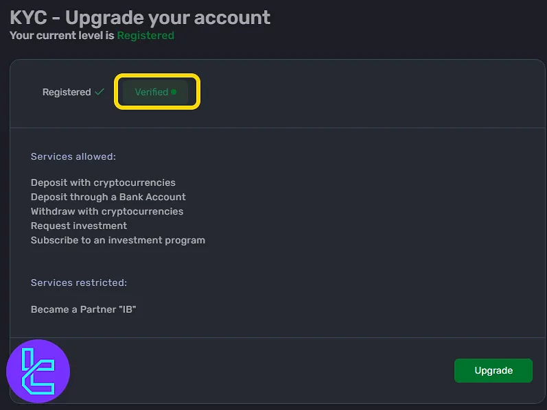 Be Funding account showing the completed identity approval