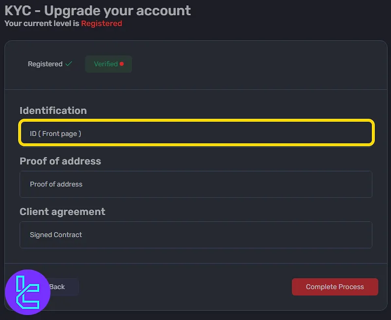 Starting the Be Funding authentication on the dashboard