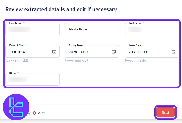 Reviewing and editing extracted ID data on the Sieg Fund KYC process