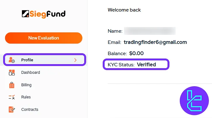 Monitoring the KYC completion status from the Sieg Fund user panel