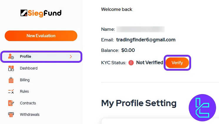 Starting the Sieg Fund identity confirmation process from the user profile