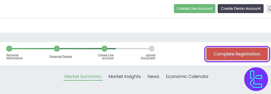 Fxview KYC from complete registration button