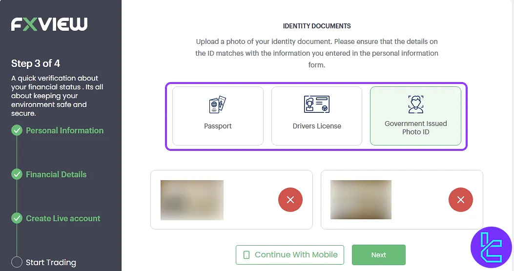 Fxview validation upload ID card