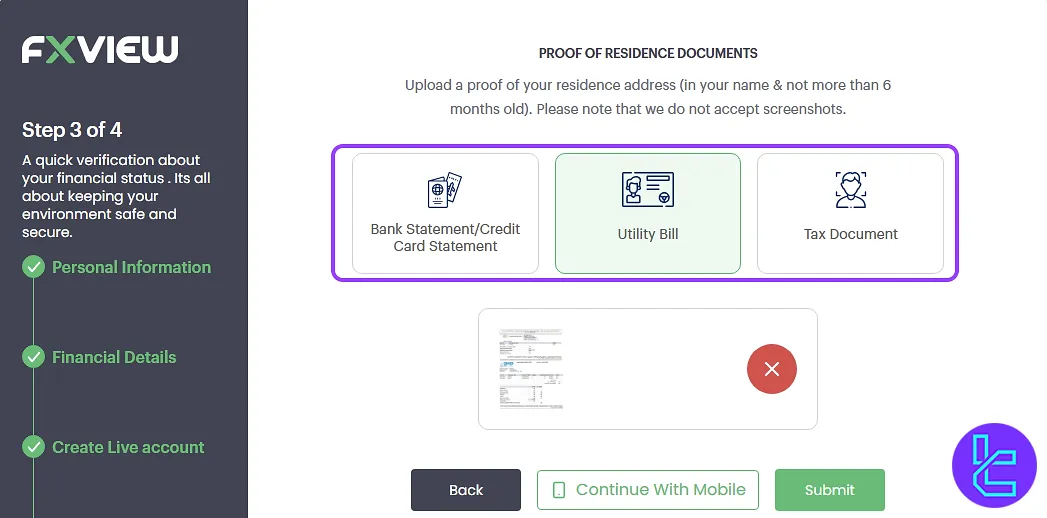 Fxview KYC upload address proof