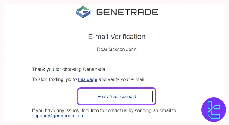 GeneTrade account creation email verification