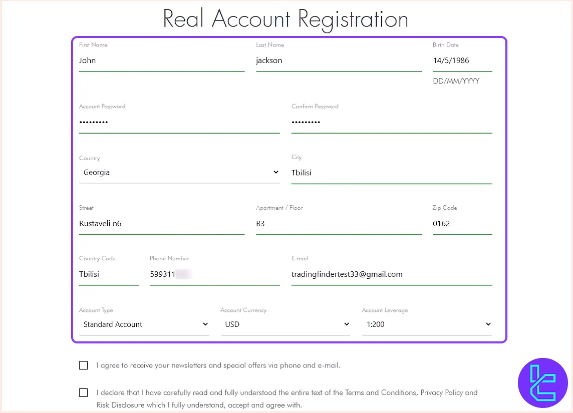 Enter personal details for GeneTrade sign-up