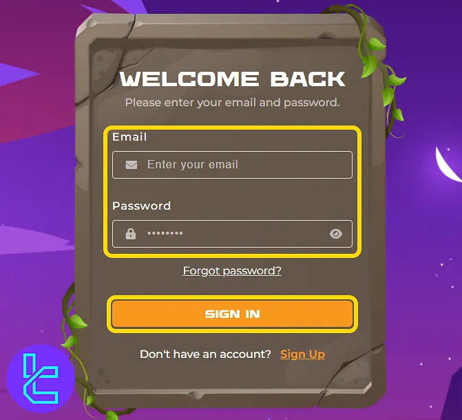 The Funded Trader login screen for dashboard access after the sign-up process