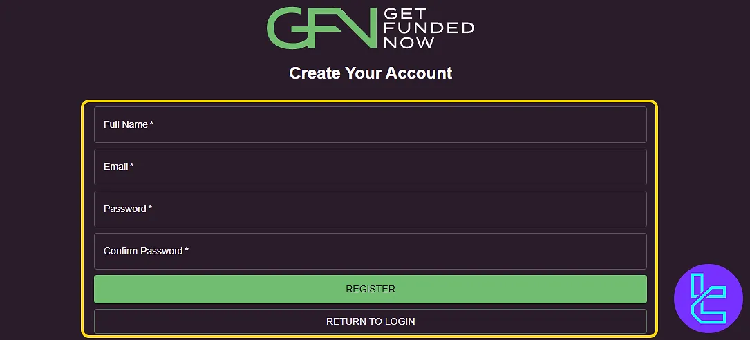 Personal details entry for Get Funded Now account setup