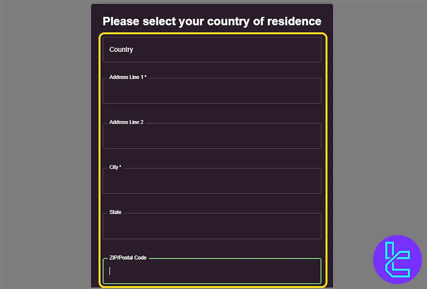 Address Form for Get Funded Now signup