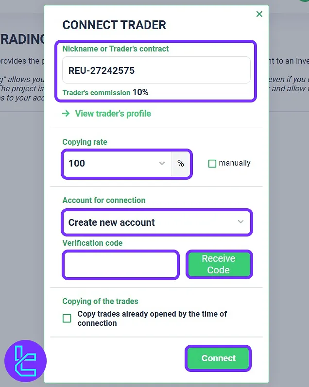 Esperio social trading configuration panel