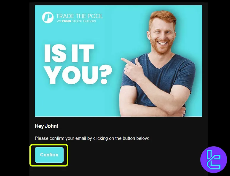 Email confirmation for Trade The Pool sign-up